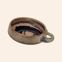 Set of 2 Handmade Stoneware Bowls with Swirls and Handles