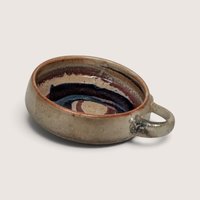 Set of 2 Vintage Handmade Stoneware Bowls with Swirls and Handles