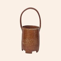 Vintage Handmade Stoneware Pottery Basket with Frog Motif
