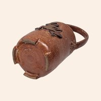 Vintage Handmade Stoneware Pottery Basket with Frog Motif