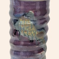 Handmade Ribbed Purple Stoneware Vase