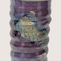 Vintage Handmade Stoneware Ribbed Studio Pottery Vase
