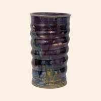 Handmade Ribbed Purple Stoneware Vase