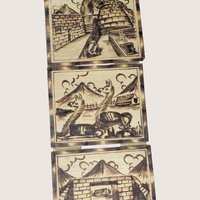 Vintage Peruvian Wood Burned Hanging Wall Plaques