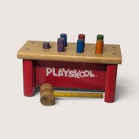Vintage Playskool Wooden Pounding Bench With Mallet