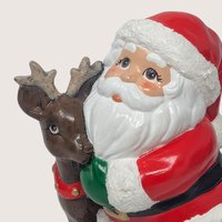 Vintage Handpainted Ceramic Santa And Reindeer Figurine
