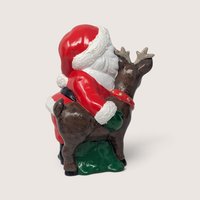 Vintage Handpainted Ceramic Santa And Reindeer Figurine