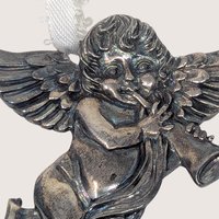 Vintage Pewter R&B Cherub Winged Angel Hanging Ornament