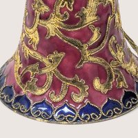Vintage Enamel And Metal Bell Christmas Ornament With Gold Scrollwork