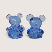 Pair of vintage blue art glass mouse figurines.
