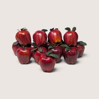 Set of 14 vintage plastic red apple ornaments with leaves.