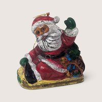Set of 7 Vintage Plastic Santa Claus Ornaments and Figurine