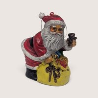 Set of 7 Vintage Plastic Santa Claus Ornaments and Figurine