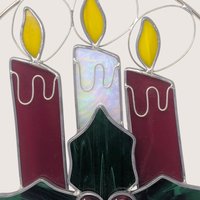 Vintage Stained Glass Christmas Candles Suncatcher
