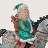 Vintage Green Santa on Rocking Horse Ceramic Figurine