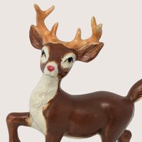 Vintage Ceramic Rudolph on Tile Christmas Figurine