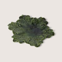 Vintage Green Leaf Majolica Style Ceramic Plate