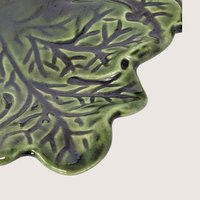 Vintage Green Leaf Majolica Style Ceramic Plate
