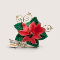 Vintage 1999 Enesco red and green poinsettia candle holder crafted from natural shell and wire-form metal with star accents.