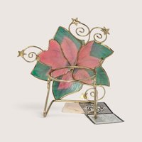 1999 Enesco Poinsettia Metal and Shell Christmas Candle Holder