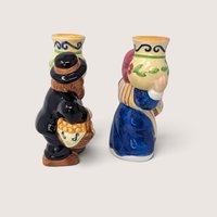 Vintage Lotus Handcrafted Ceramic Thanksgiving Pilgrim Candle Holders