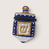 Vintage 1990s Ceramic Dreidel Hinged Trinket Box Judaica Decor