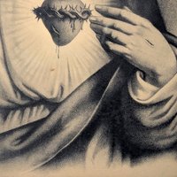 Vintage Sepia Tone Wood Framed Sacred Heart Jesus Print