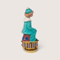 Vintage Ceramic Clown On Drum Rotating Music Box