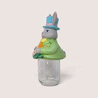 Vintage Ceramic Easter Bunny Mason Jar Topper With Glass Base