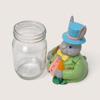 Vintage Ceramic Easter Bunny Mason Jar Topper With Glass Base