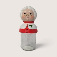 Vintage Ceramic Mr And Mrs Claus Mason Jar Topper Set With Glass Bases