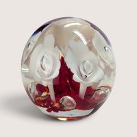 Vintage Red and White Glass Flower Paperweight