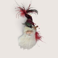 Vintage Set Of 3 Santa Head Feather Hat Ornaments Shelf Sitters
