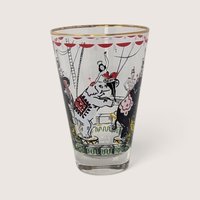 Vintage Set of 7 Clear Glass Circus Tumbler Set With Gold Trim