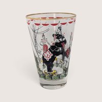 Vintage Set of 7 Clear Glass Circus Tumbler Set With Gold Trim