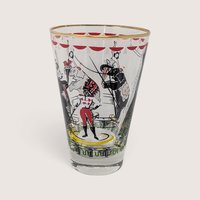 Vintage Set of 7 Clear Glass Circus Tumbler Set With Gold Trim