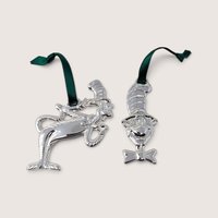 Vintage Cat in the Hat Silver Plated Ornament Pair
