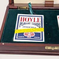 Vintage Wooden Pinochle Card Box and Hoyle Decks