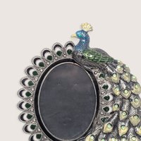 Vintage Enamelled Rhinestone Peacock Metal Photo Frame