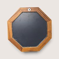 Vintage Octagon Etched Wolf Mirror Wood Frame Wall Hanging