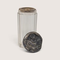 Vintage Glass Powder Shaker Embossed Metal Lid