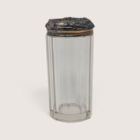 Vintage Glass Powder Shaker Embossed Metal Lid
