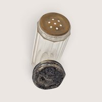 Vintage Glass Powder Shaker Embossed Metal Lid