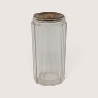 Vintage Glass Powder Shaker Embossed Metal Lid