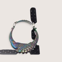 Vintage Rainbow Iridescent Metal Peacock Collar Bib Necklace