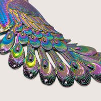 Vintage Rainbow Iridescent Metal Peacock Collar Bib Necklace