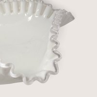 Vintage Milk Glass Pedestal Ruffled Bowl