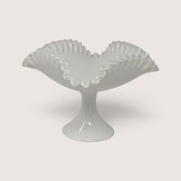 Vintage Milk Glass Pedestal Ruffled Bowl