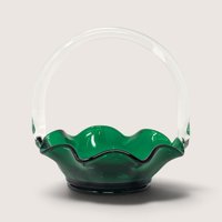 Vintage Green Glass Basket with Clear Applied Handle