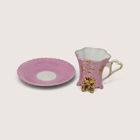 Vintage Pink Gold Footed Floral Teacup and Saucer Set